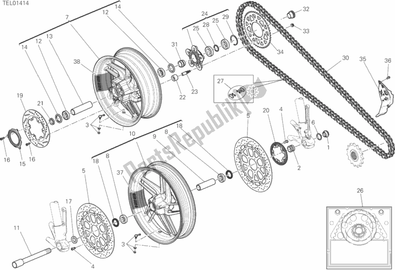 All parts for the Ruota Anteriore E Posteriore of the Ducati Monster 821 Stealth Thailand 2020